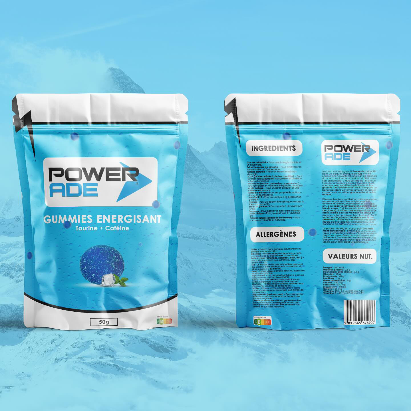 PowerAde Gummies Energisant, Packaging design